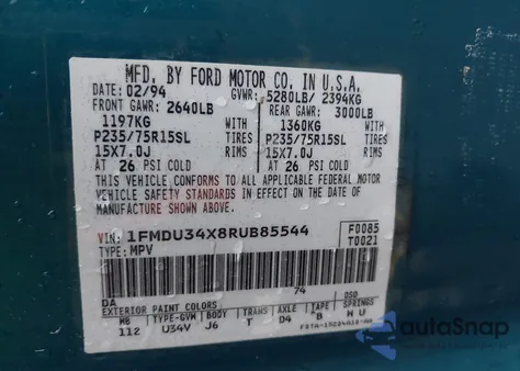 1994 Ford Explorer from USA, damaged, VIN 1FMDU34X8RUB85544